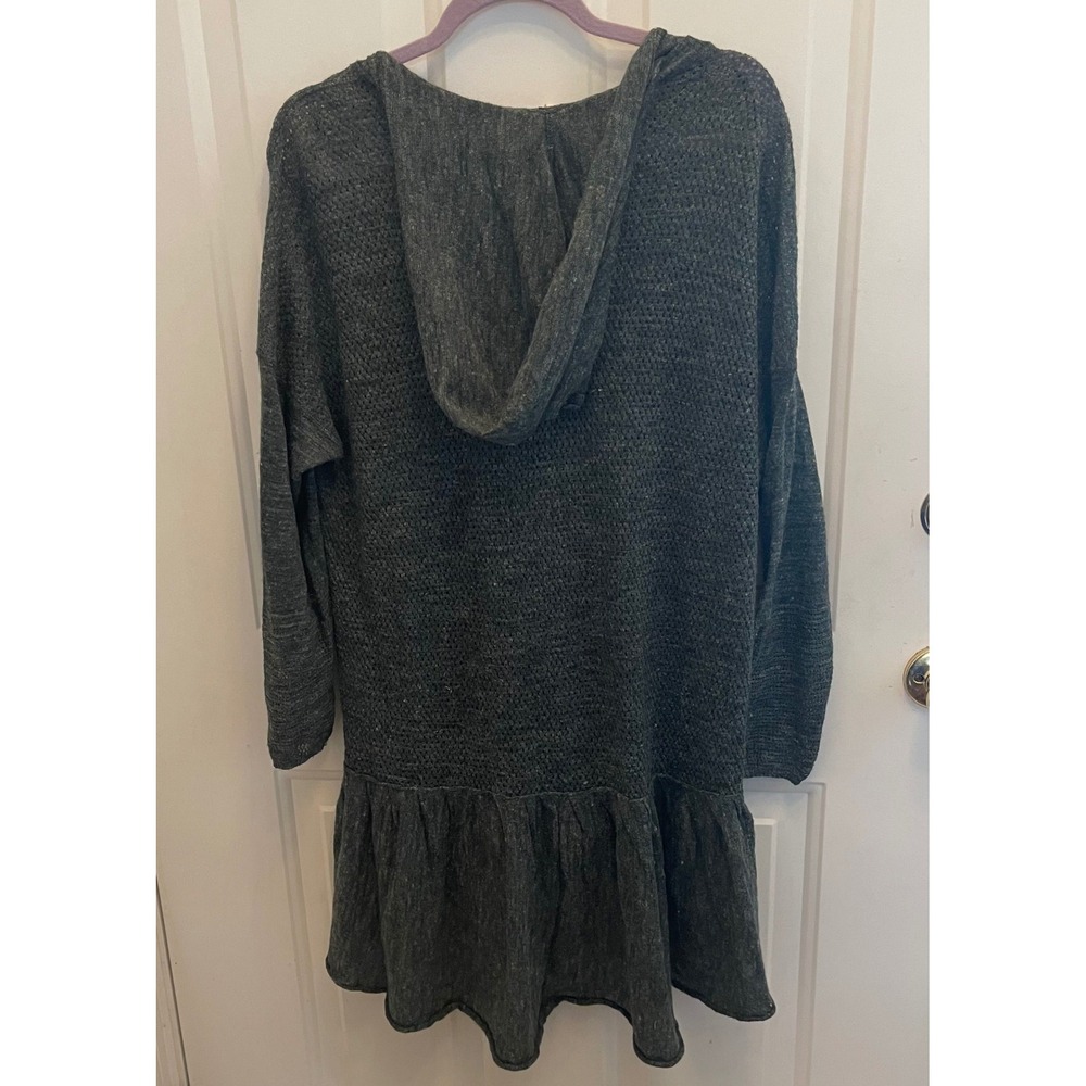 Free People Dark Green Ruffle High Low Knit Hoodie Tunic XS Boho Relaxed - Picture 4 of 7